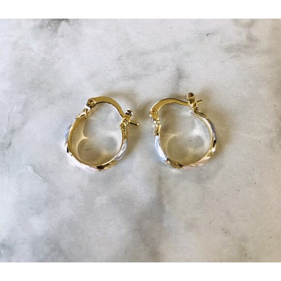 Gold Filled 14k Oro Laminado 15mm Small Hoop Diamond Cutting Finish Tricolor - Picture 3 of 3